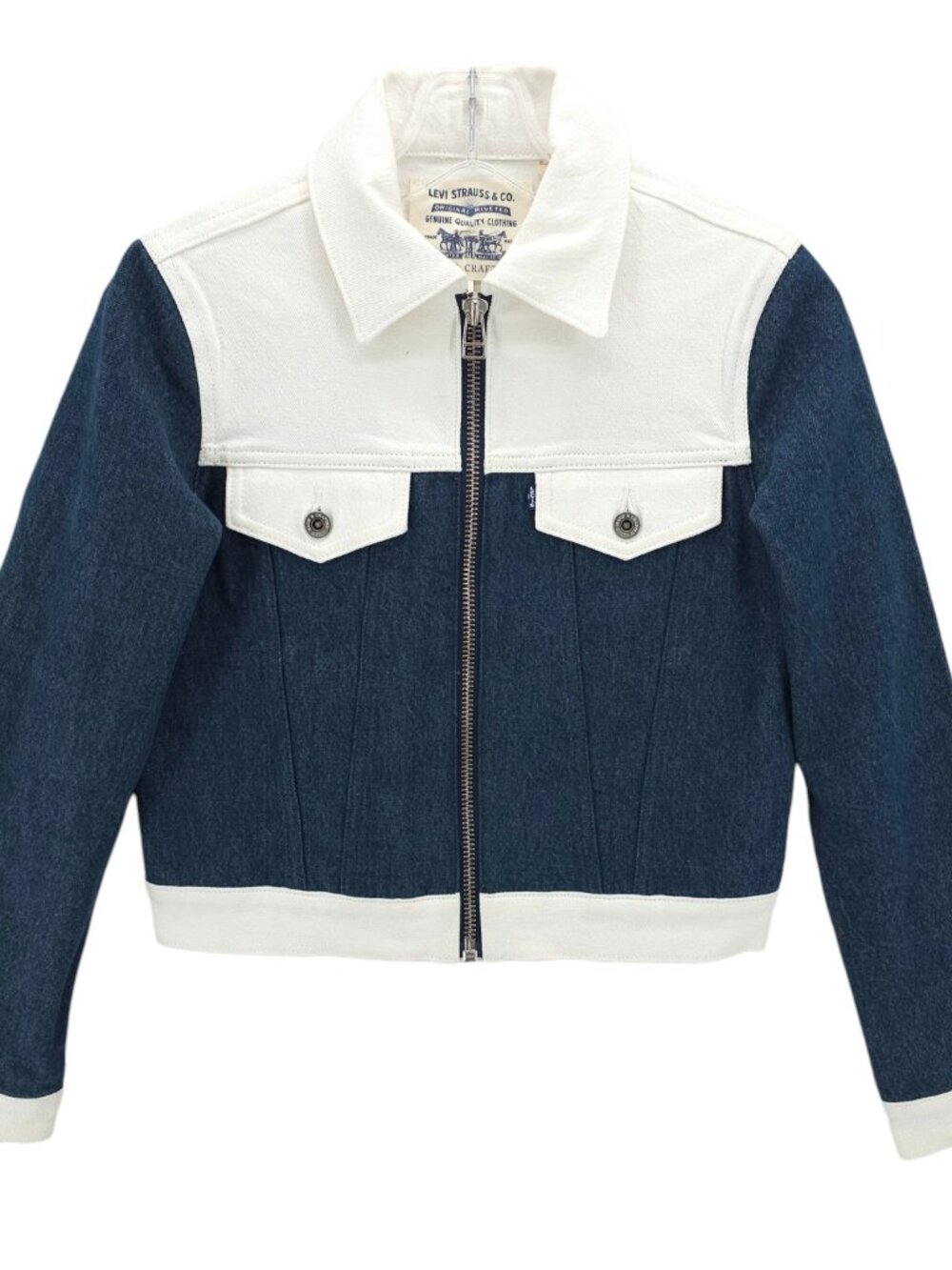 LEVIS Made & Crafted Western Slim Trucker Jacket Denim Two-Tone Women's SMALL